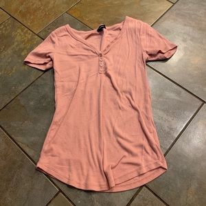 Ambiance Womens M Pink Henley Short Sleeve Tee